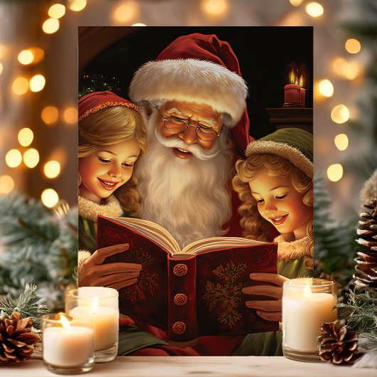  Santa Reading Voor Kinderen Feestdagen Kaart
