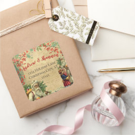 Santa Red Berry Winter Greens Vierkante Sticker