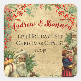  Santa Red Berry Winter Greens Vierkante Sticker