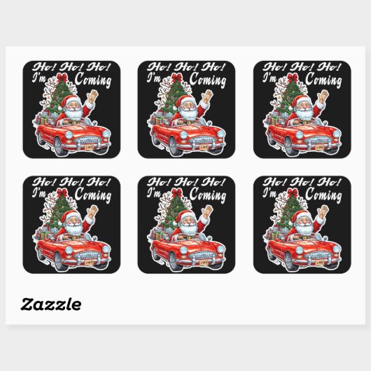 Santa Red Car Black Background Vierkante Sticker (Vel)