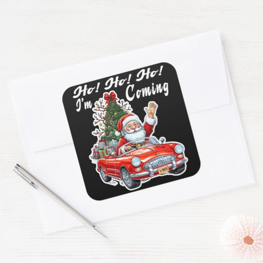 Santa Red Car Black Background Vierkante Sticker (Envelop)