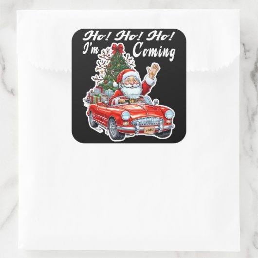 Santa Red Car Black Background Vierkante Sticker (Tas)