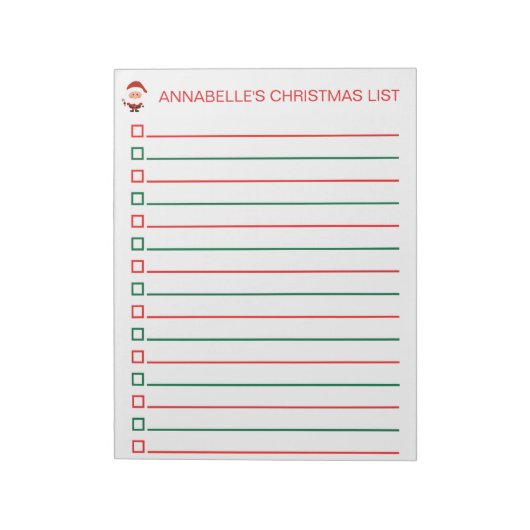 Santa Red en de groene kerstlijst personaliseren Notitieblok (Linkerzijde)
