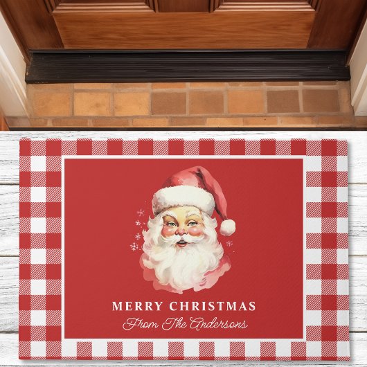  Santa Red Gingham gepersonaliseerde kerst Deurmat