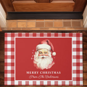 Santa Red Gingham gepersonaliseerde kerst Deurmat