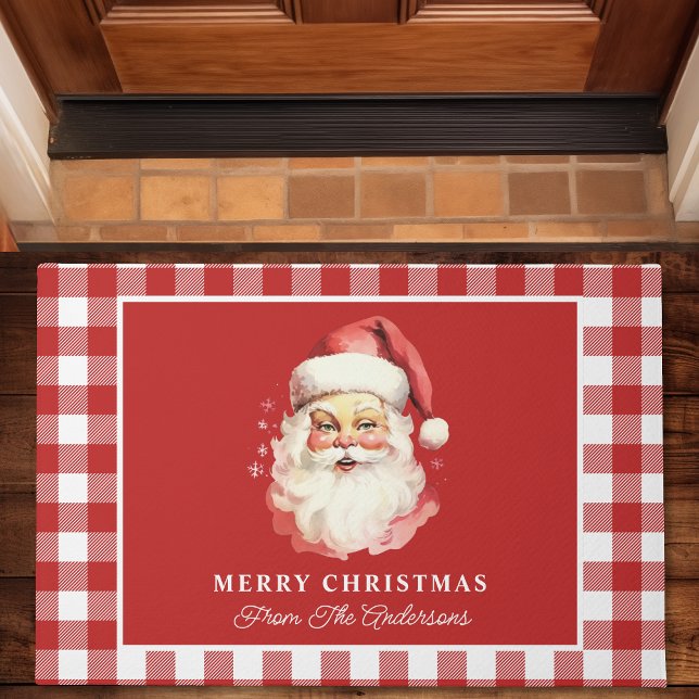  Santa Red Gingham gepersonaliseerde kerst Deurmat (Creator heeft geüpload)