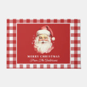  Santa Red Gingham gepersonaliseerde kerst Deurmat (Voorkant)