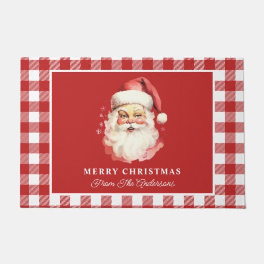  Santa Red Gingham gepersonaliseerde kerst Deurmat (Voorkant)