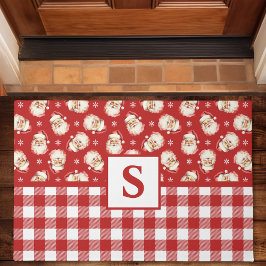Santa Red Gingham Monogrammed Christmas Deurmat