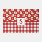  Santa Red Gingham Monogrammed Christmas Deurmat (Voorkant)