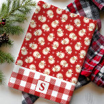 Santa Red Gingham Monogrammed Christmas Theedoek<br><div class="desc">Vier de feestdagen met deze charmante, op de vintage geïnspireerde keukenhanddoek, met een klassiek Santa Claus-ontwerp en een feestelijke rode gingham-rand. Gepersonaliseerd met uw monogram, deze handdoek voegt een nostalgische touch aan elke vakantie keuken decor. Perfect voor het bakken van Kerstmis, koken of als een uniek vakantiegeschenk, deze handdoek brengt...</div>
