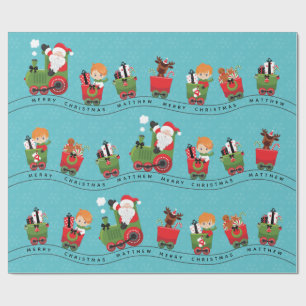 Santa & Red Hair Boy op trein Cadeaupapier