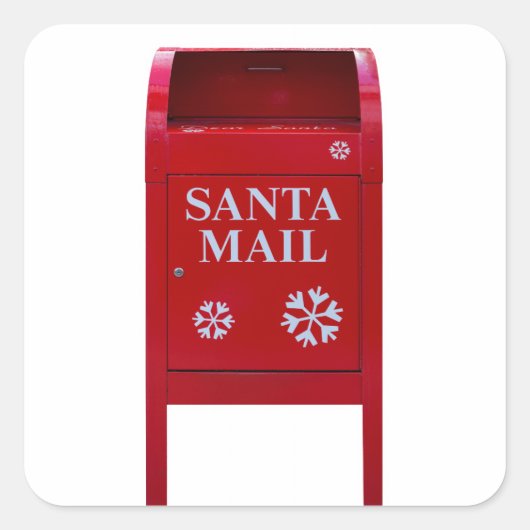 Santa Red Mail Box met sneeuwvlokken Vierkante Sticker (Voorkant)