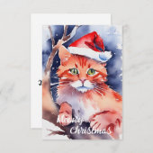 Santa Red Pet Kat Kaarten, Meowy Kerst Kaart (Voorkant / Achterkant)