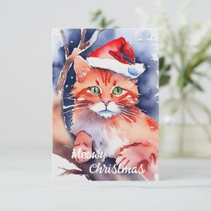 Santa Red Pet Kat Kaarten, Meowy Kerst Kaart