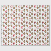 Santa Red Rendier Witte Achtergrond Patroon Cadeaupapier (Vlak)