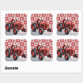 Santa Red Tractor  Boerderij Kerst Vierkante Sticker (Vel)