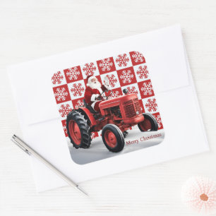 Santa Red Tractor  Boerderij Kerst Vierkante Sticker