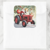 Santa Red Tractor  Boerderij Kerst Vierkante Sticker (Tas)