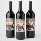 Santa Red Tractor  Boerderij Kerst Wijn Etiket (Flessen)