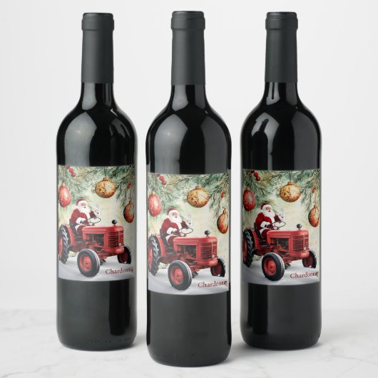 Santa Red Tractor  Boerderij Kerst Wijn Etiket (Flessen)