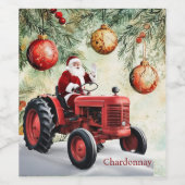 Santa Red Tractor  Boerderij Kerst Wijn Etiket (Enkel label)