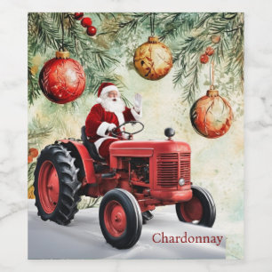 Santa Red Tractor  Boerderij Kerst Wijn Etiket