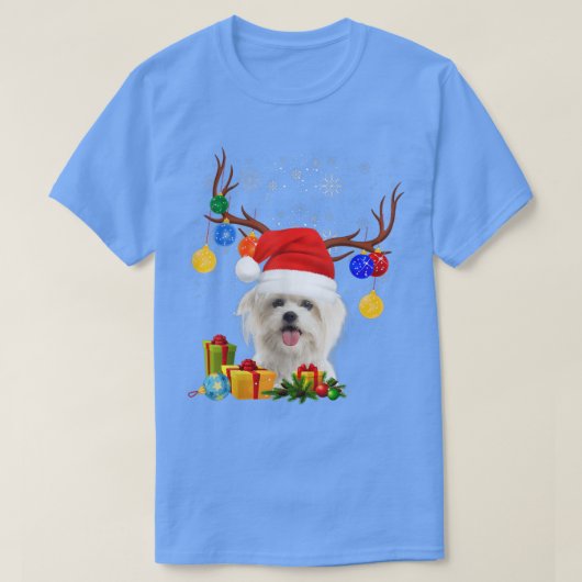 Santa Reindedarm Maltese hond kerstmis T-shirt (Design voorkant)