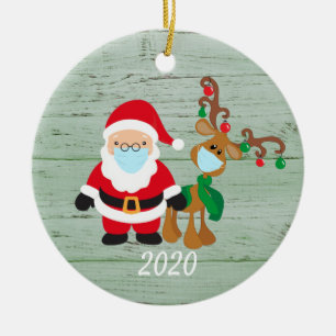 Santa Reindeer 2020 Face mask Covid Wood Keramisch Ornament
