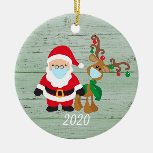Santa Reindeer 2020 Face mask Covid Wood Keramisch Ornament (Voorkant)