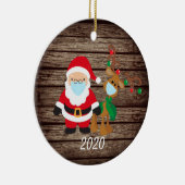 Santa Reindeer 2020 Face mask Covid Wood Keramisch Ornament (Rechts)