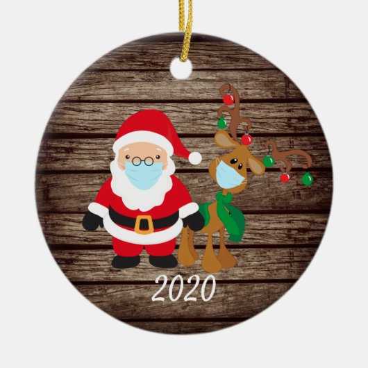 Santa Reindeer 2020 Face mask Covid Wood Keramisch Ornament (Voorkant)