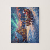 Santa Reindeer Cabin Northern Lights Christmas Legpuzzel (Verticaal)