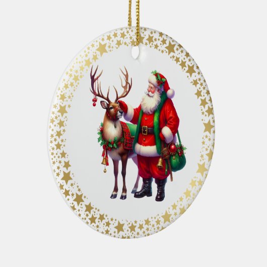 Santa Reindeer Christmas Ceramic Ornament (Rechts)