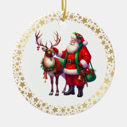 Santa Reindeer Christmas Ceramic Ornament (Voorkant)
