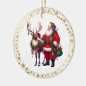 Santa Reindeer Christmas Ceramic Ornament (Links)