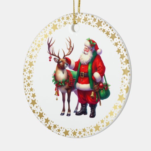 Santa Reindeer Christmas Ceramic Ornament (Links)