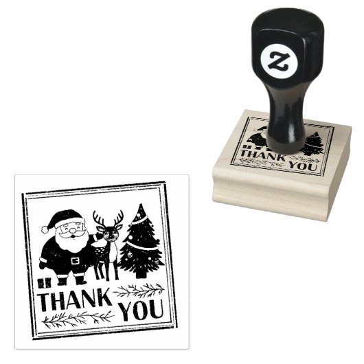 : Santa & Reindeer Christmas Thank You Rubber Stam Rubberstempel (Gestempeld)