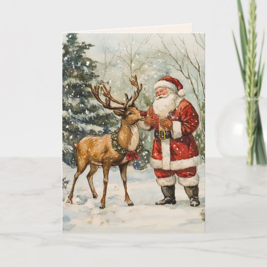 Santa Reindeer  Dank u kerst Kaart (Voorkant)
