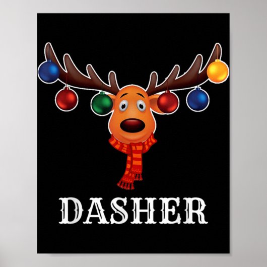 Santa Reindeer Dasher Xmas Group Costume T Shirt Poster (Voorkant)