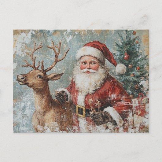 Santa Reindeer  Decoupage Christmas Briefkaart (Voorkant)