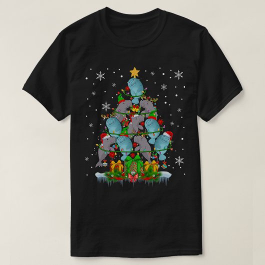 Santa Reindeer Elf beheert kerstboomverlichting T-shirt (Design voorkant)