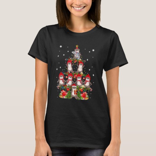 Santa Reindeer Elf Otters Christmas Tree Lights An T-shirt (Voorkant)
