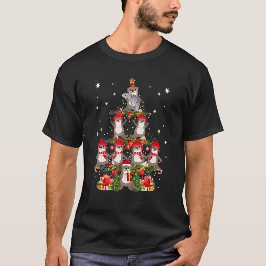 Santa Reindeer Elf Otters Christmas Tree Lights An T-shirt (Voorkant)