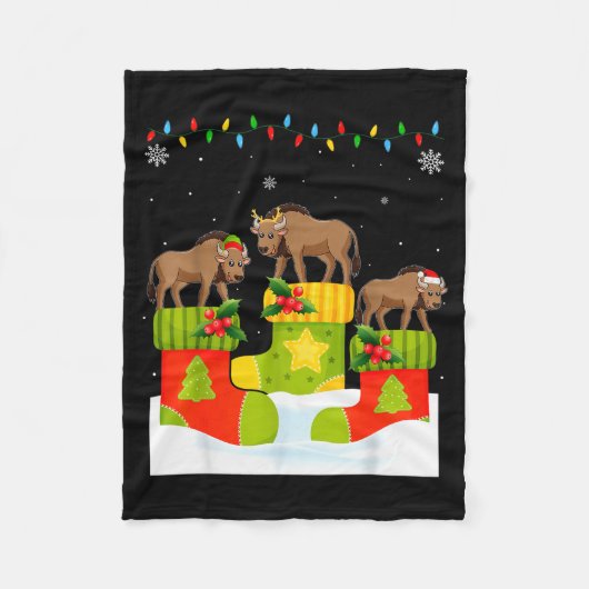 Santa Reindeer Elf Wildebeest In Christmas Socks U Fleece Deken (Voorkant)