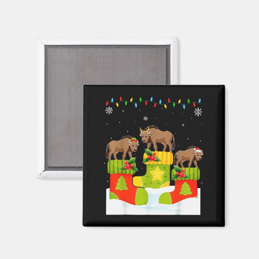 Santa Reindeer Elf Wildebeest In Christmas Socks U Magneet (Voorkant / Achterkant)