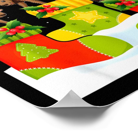 Santa Reindeer Elf Wildebeest In Christmas Socks U Poster (Hoek)