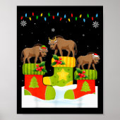 Santa Reindeer Elf Wildebeest In Christmas Socks U Poster (Voorkant)