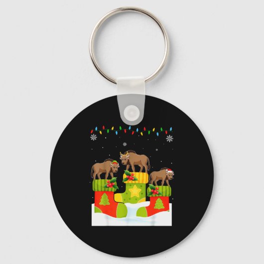 Santa Reindeer Elf Wildebeest In Christmas Socks U Sleutelhanger (Voorkant)
