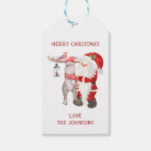Santa Reindeer en Kardinaal Gepersonaliseerde Kers Cadeaulabel (Voorkant)